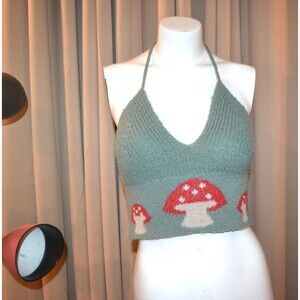 Vintage Halter Mushrooms on Green Y2K
